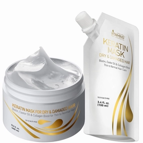 VITAMINS hair cosmetics Keratin Hair Mask Deep Conditioner Value Pack - Protein Repair Boost for Dry Damaged and Color Treated Hair - Pro Conditioning Treatments (Travel and 400 ml)