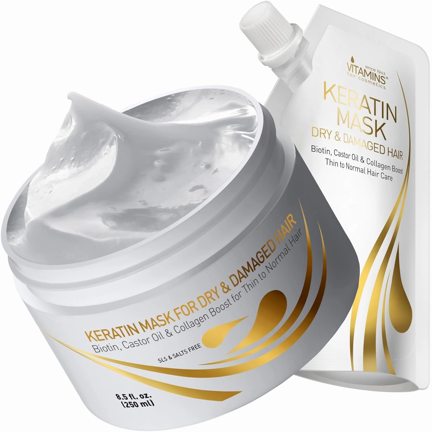VITAMINS hair cosmetics Keratin Hair Mask Deep Conditioner Value Pack - Protein Repair Boost for Dry Damaged and Color Treated Hair - Pro Conditioning Treatments (Travel and Standard Size)