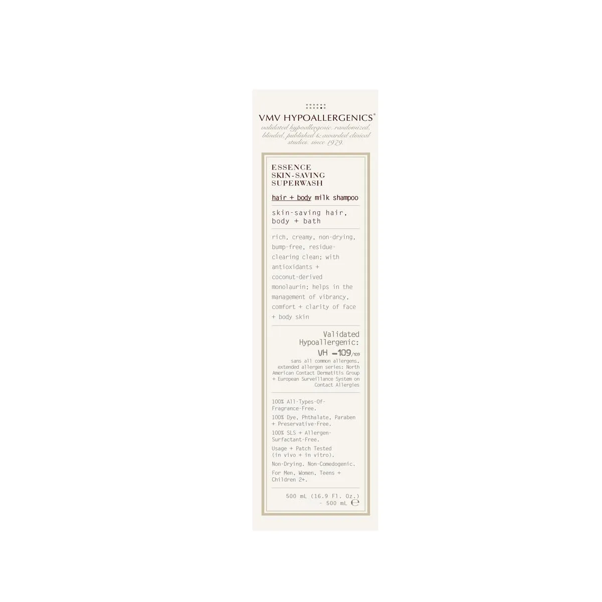 VMV Hypoallergenics Essence Skin-Saving Superwash Hair & Body Shampoo 500ml