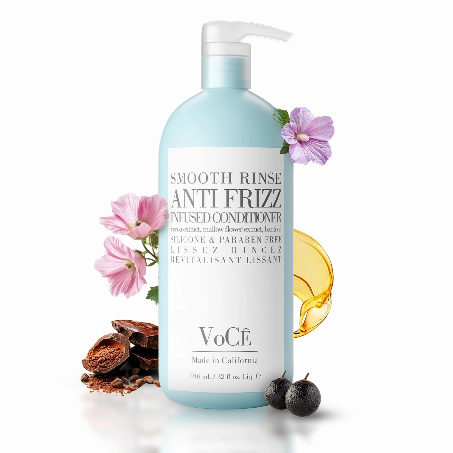 VoCÊ Haircare – Natural Smooth Conditioner - Rinse | Anti-Frizz, Curl Defining, Shine Enhancing, Non-Toxic, Cruelty-Free, Vegan with Olive Fruit Oil, Swertia Japonica, and Coconut (32 oz | 946 ml)