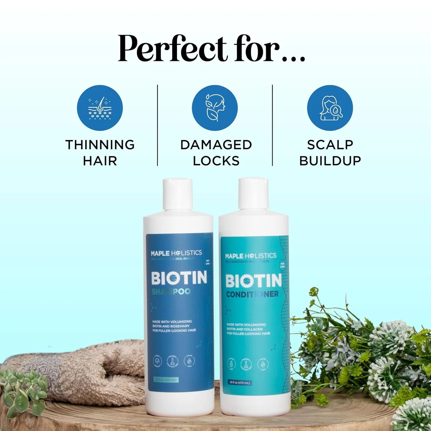 Volumizing Biotin Shampoo and Conditioner Set - Sulfate Free Shampoo and Conditioner for Dry Damaged Hair Care - Thinning Hair Shampoo and Conditioner with Nourishing Biotin and Rosemary Oil (8oz)