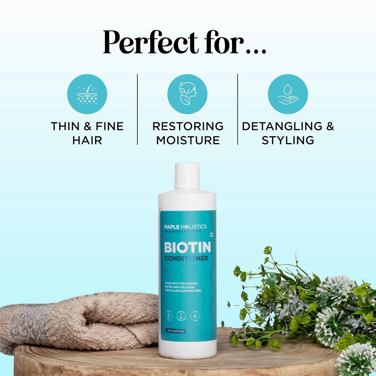 Volumizing Biotin Conditioner for Thinning Hair - Biotin and Collagen Conditioner for Dry Hair Treatment Plus Fine Hair Care - Sulfate Paraben & Silicone Free Conditioner for Damaged Dry Hair