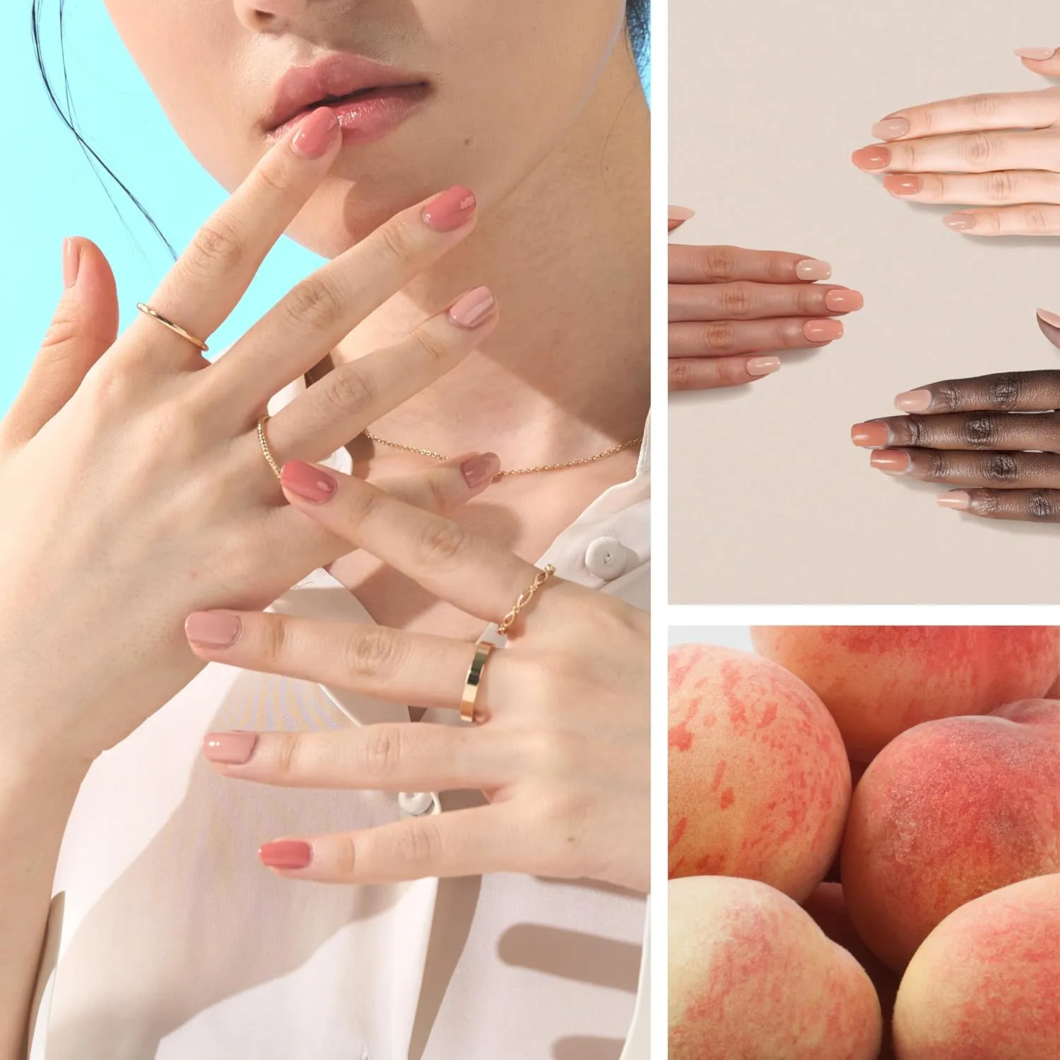 Water-base Vegan Nail Polish 3pcs in set (2 Colors   Clear Top Coat), Eco-friendly Halal-Certificated Non-toxic Breathable Peel Off Peach & Pale Peach color (No 13 Peach Rose, 0.51 fl oz)