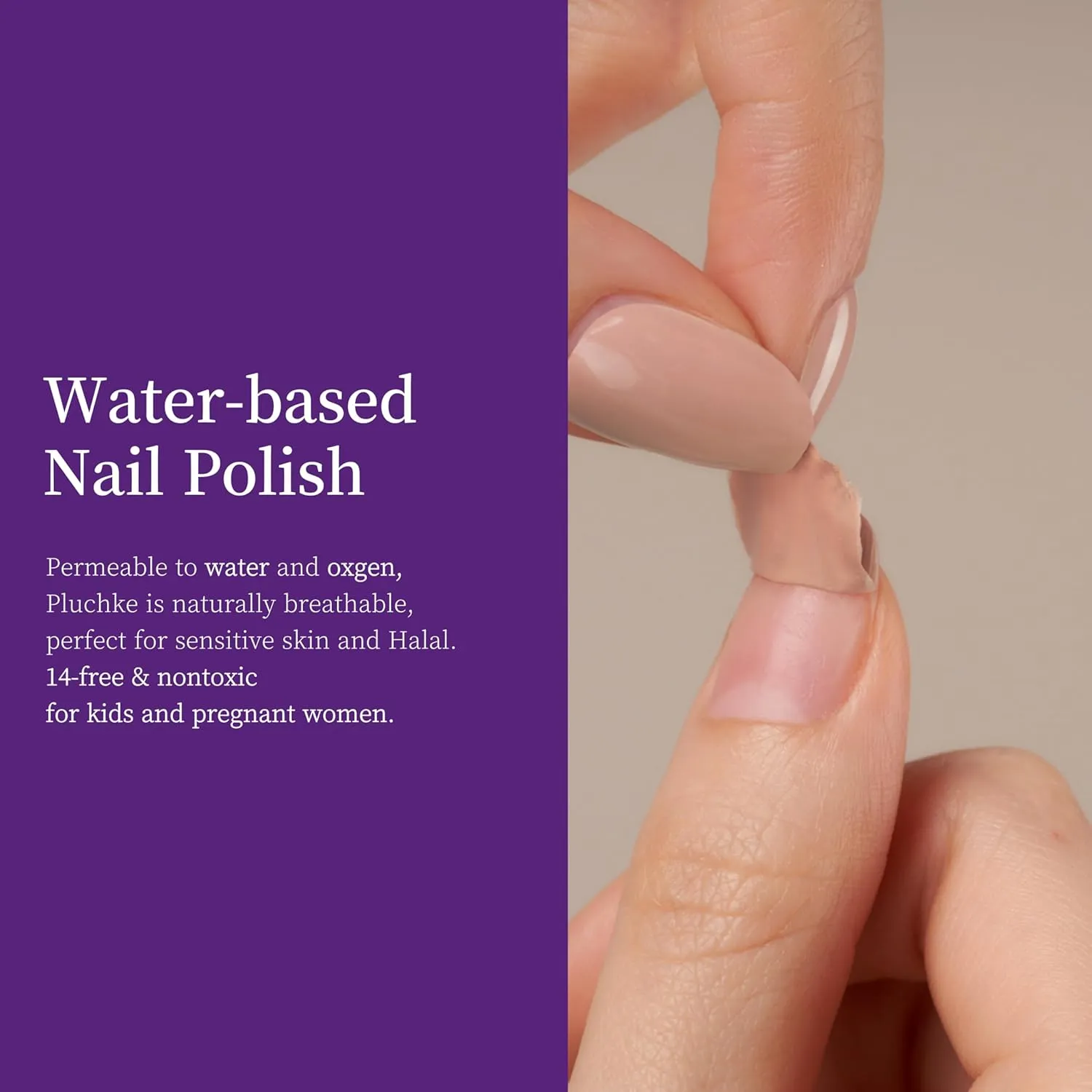 Water-base Vegan Nail Polish 3pcs in set (2 Colors   Clear Top Coat), Eco-friendly Halal-Certificated Non-toxic Breathable Peel Off Peach & Pale Peach color (No 13 Peach Rose, 0.51 fl oz)