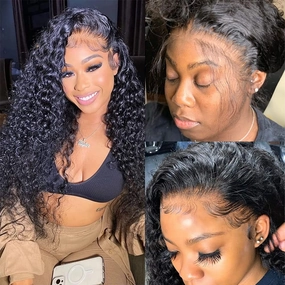 Water Wave Lace Front Wigs Human Hair Pre Plucked with Baby Hair 220% Density 13x4 HD Transparent Lace Frontal Wigs Human Hair Glueless Lace Frontal Wigs Natural Black 22 inch