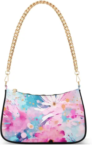 Watercolor Peach Flower Blue Mix trendy chain leather crossbody purse handbag for for mothers day