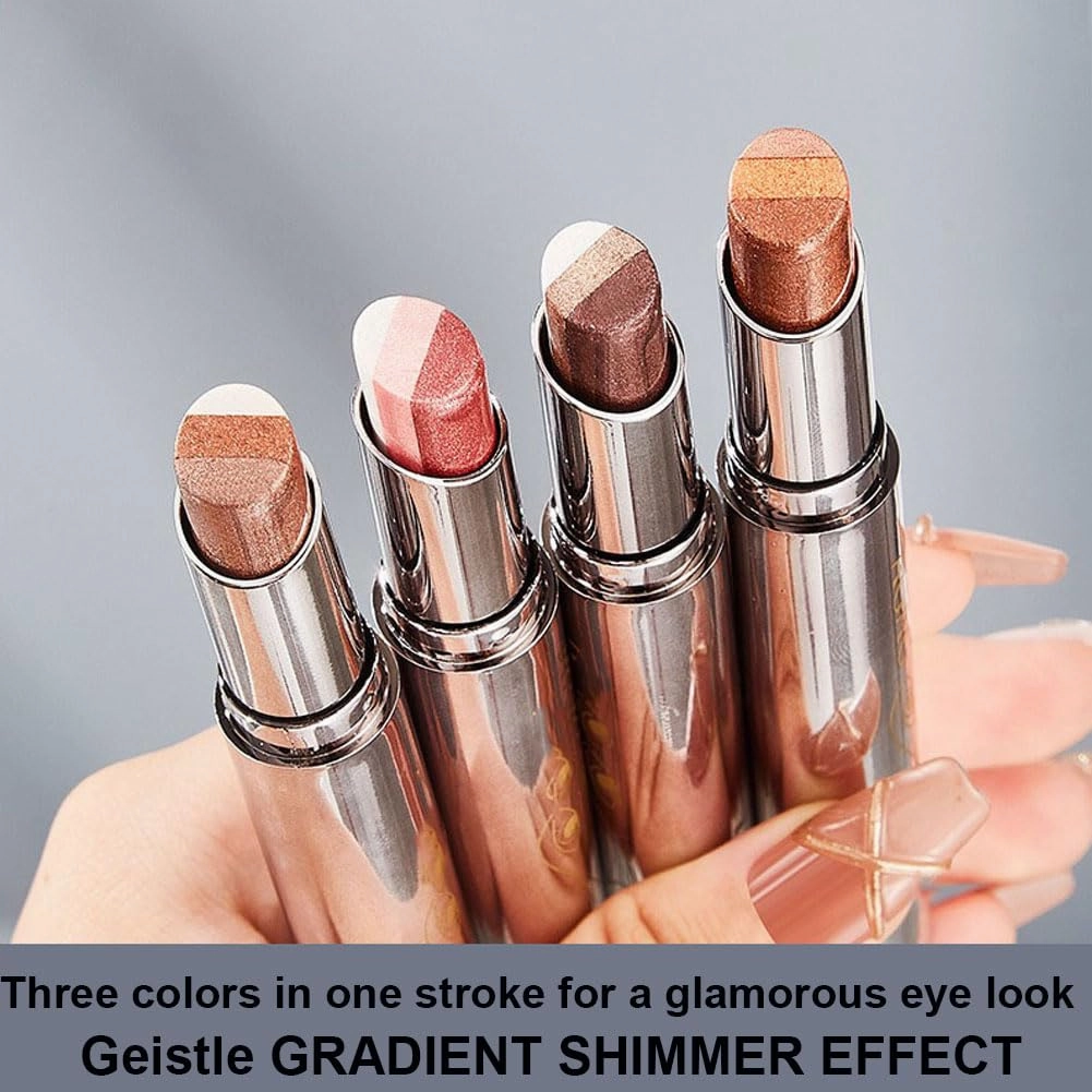 Waterproof Gradient Shimmer Eye-Shadow Stick 3Colors Cream Eyeshadow Makeup Long-Lasting (Coffee Pink Brown Orange (4PCS))
