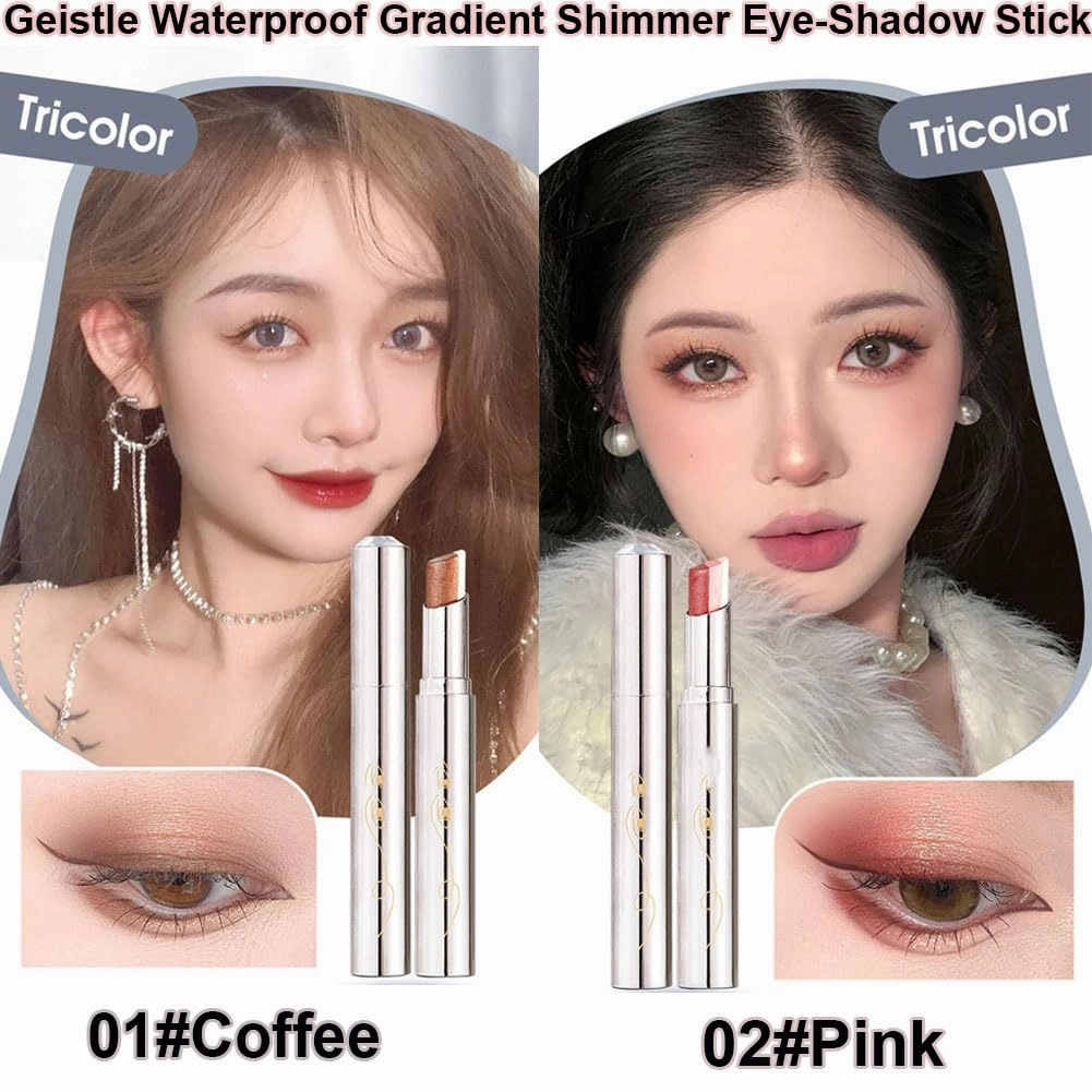 Waterproof Gradient Shimmer Eye-Shadow Stick 3Colors Cream Eyeshadow Makeup Long-Lasting (Coffee Pink Brown Orange (4PCS))