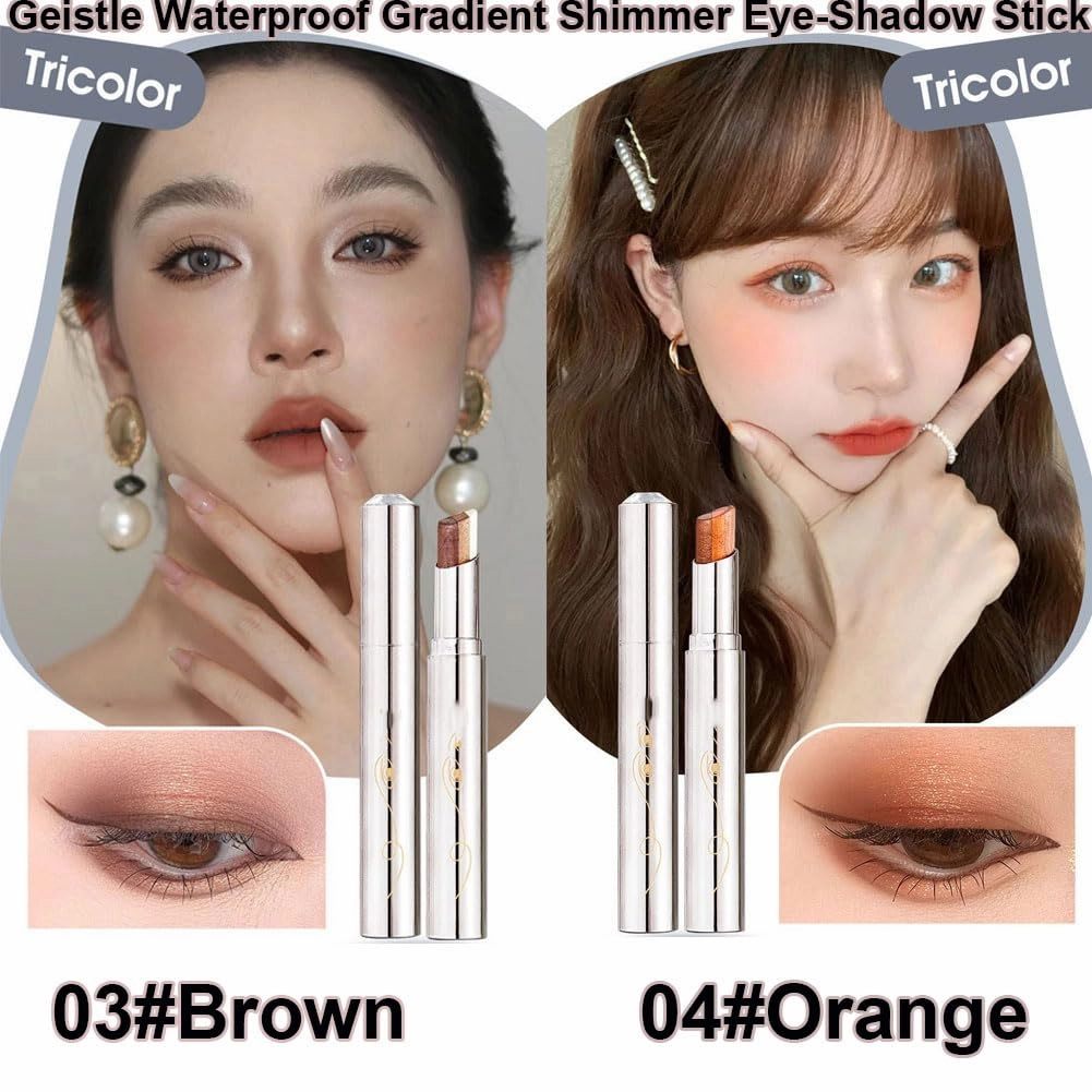 Waterproof Gradient Shimmer Eye-Shadow Stick 3Colors Cream Eyeshadow Makeup Long-Lasting (Coffee Pink Brown Orange (4PCS))