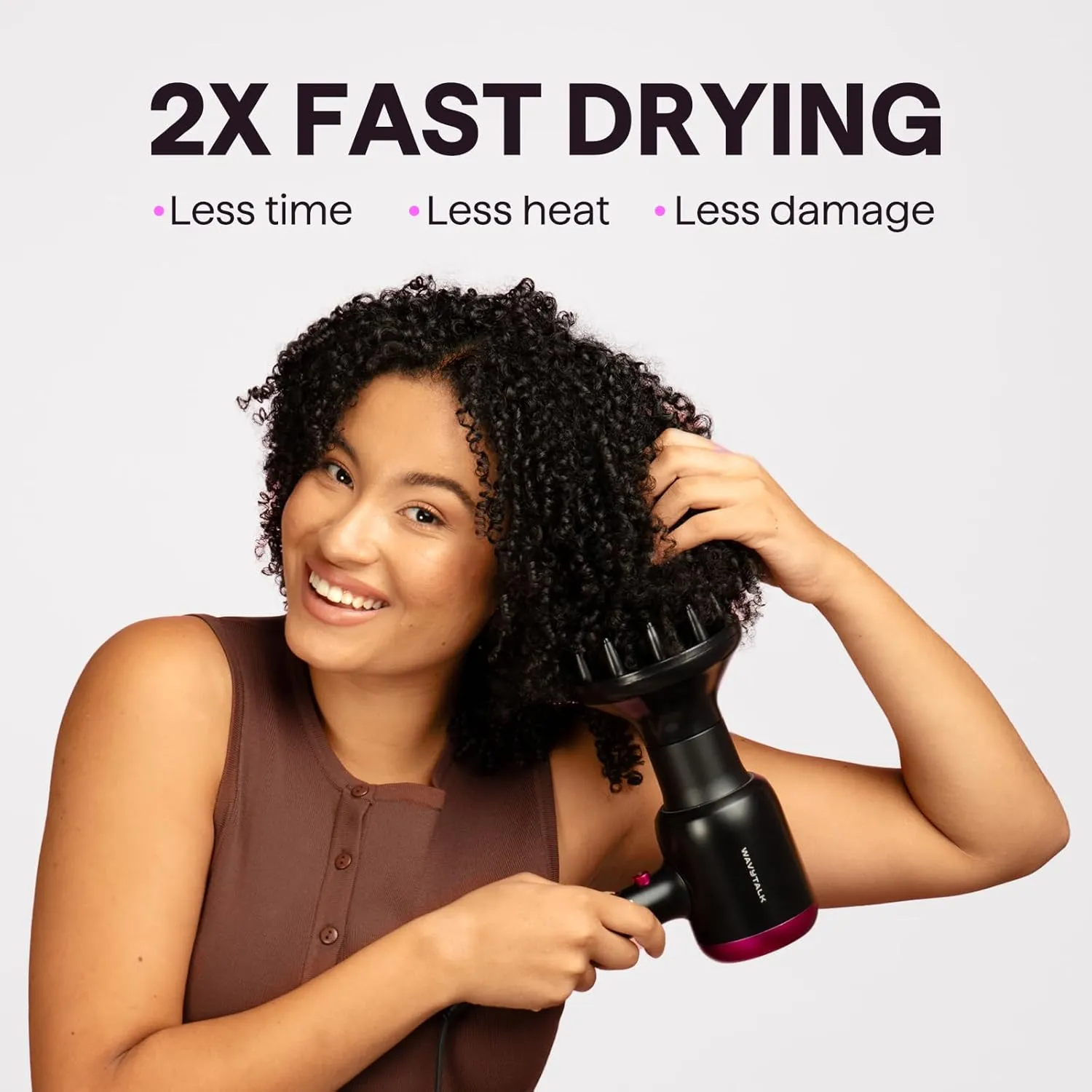 Wavytalk Hair Dryer with Diffuser, Blown Away Ionic Blow Dryer for Curly Hair with Comb, 1875W Fast Drying Hair Dryer with Ceramic Technology, 3 Attachments for All Hair Types, Light and Quiet, Pink