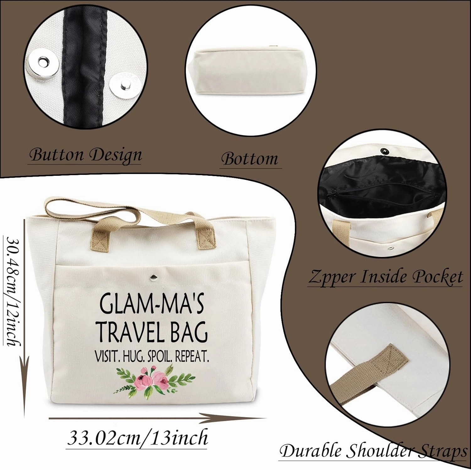 WCGXKO Mother’s Day Gift Grandma Birthday Gift Mother’s Day Merchandise Tote Bag Travel Bag For Grandma