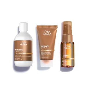 Wella Professionals ULTIMATE SMOOTH Shampoo, Conditioner, & Miracle Oil Serum for Dry, Dull & Frizzy Hair | Travel Size Bundle