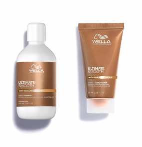 Wella Professionals ULTIMATE SMOOTH Shampoo 3.4 Fl oz.   Conditioner 2.5 Fl oz. | Treatment for Dry & Frizzy Hair | With Squalane & Omega 9 | Travel Size Bundle