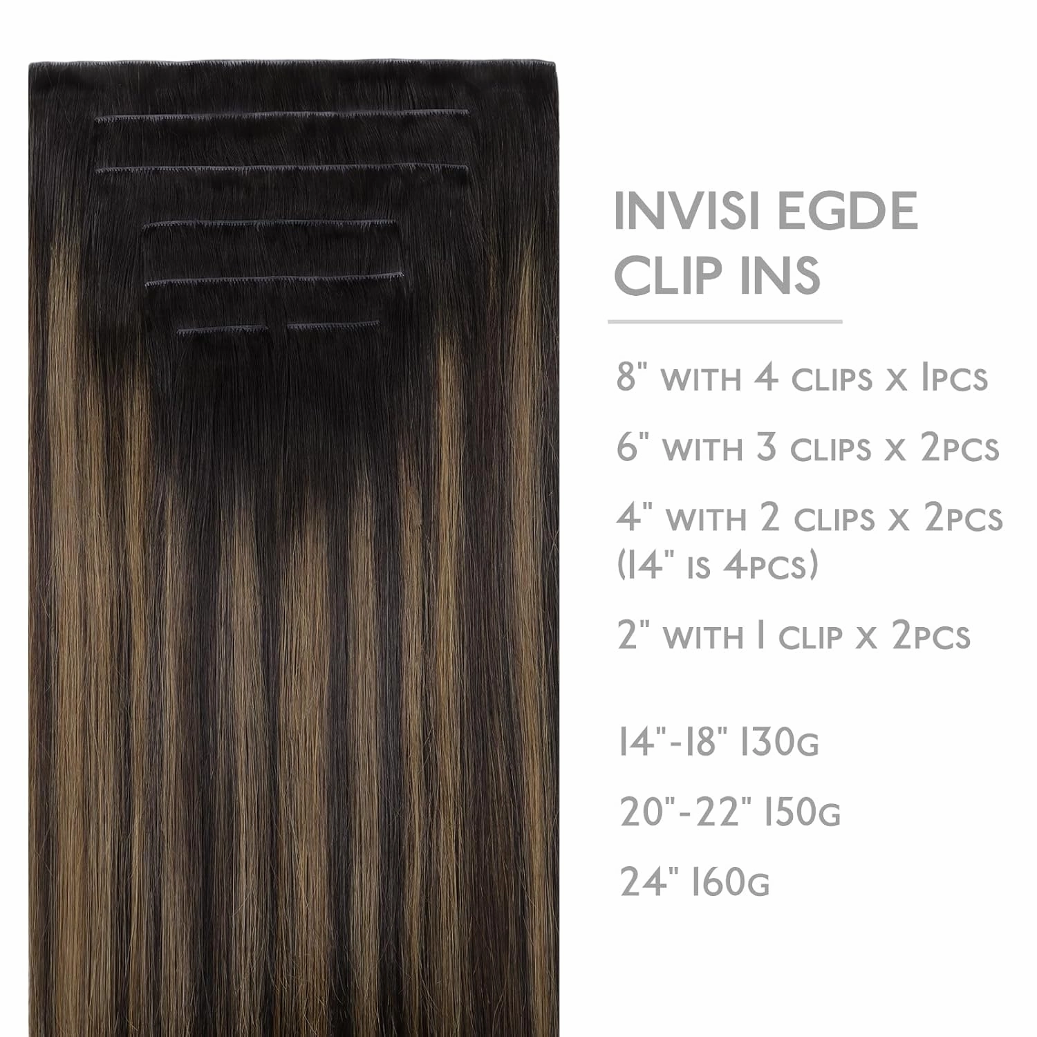 WENNALIFE Invisi Edge Clip in Hair Extensions Real Human Hair, 16 Inch 130g 7pcs Balayage Dark Brown Mixed Chestnut Brown Seamless Clip in Extensions Remy Hair Clip Ins Invisible PU Skin Weft Straight