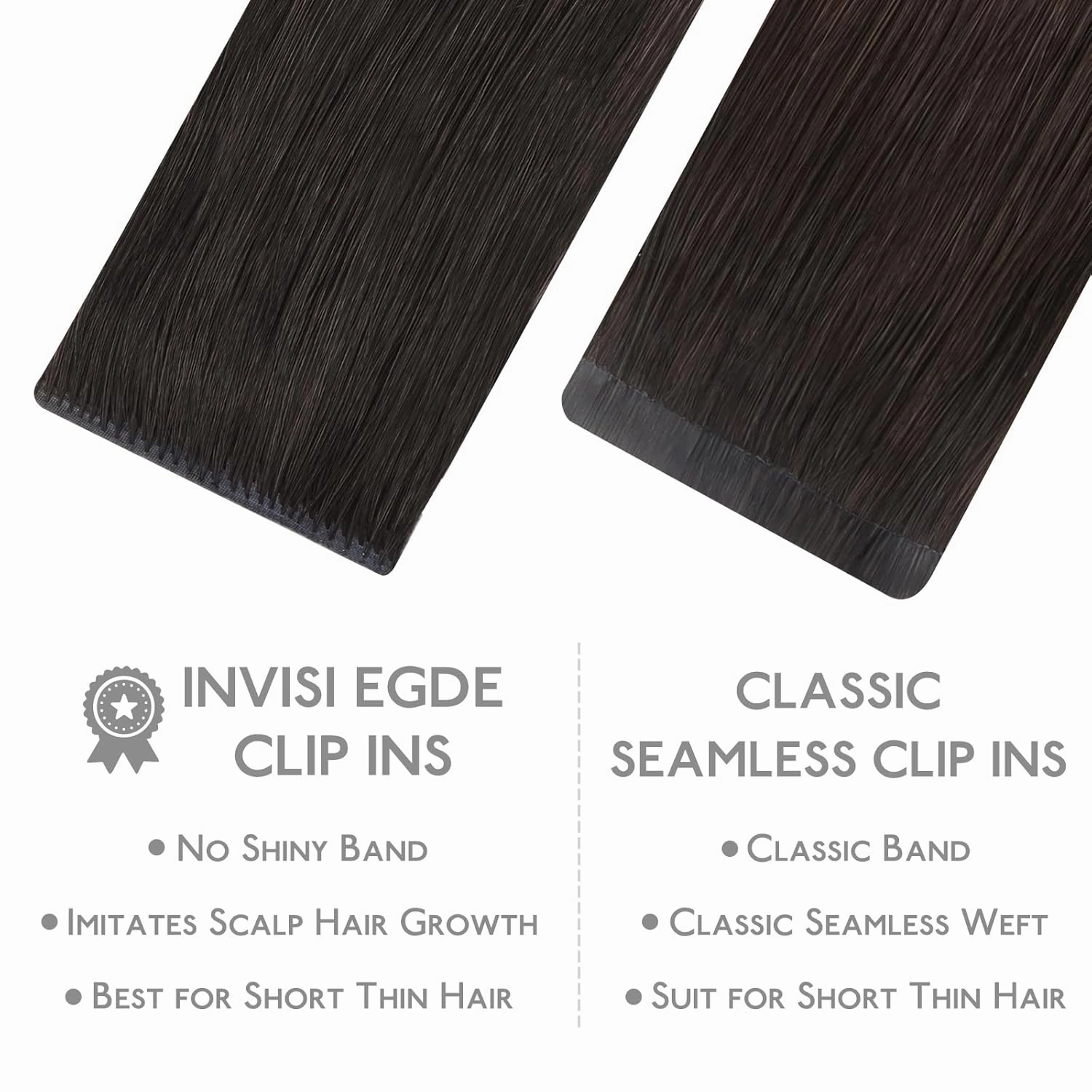 WENNALIFE Invisi Edge Clip in Hair Extensions Real Human Hair, 16 Inch 130g 7pcs Balayage Dark Brown Mixed Chestnut Brown Seamless Clip in Extensions Remy Hair Clip Ins Invisible PU Skin Weft Straight