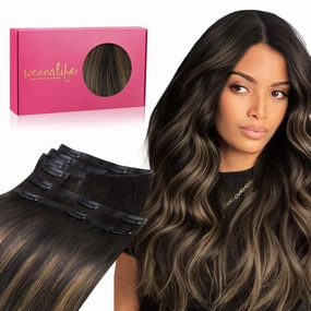 WENNALIFE Invisi Edge Clip in Hair Extensions Real Human Hair, 16 Inch 130g 7pcs Balayage Dark Brown Mixed Chestnut Brown Seamless Clip in Extensions Remy Hair Clip Ins Invisible PU Skin Weft Straight