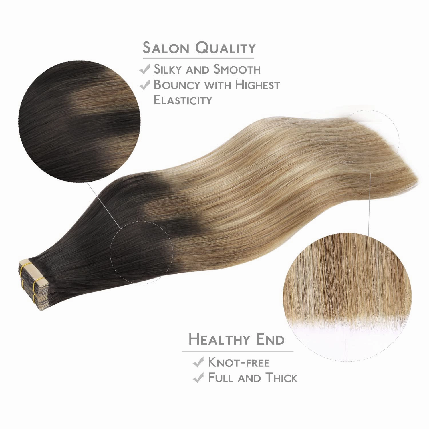 WENNALIFE Tape in Hair Extensions Human Hair, 20pcs 20 inch 50g Dark Brown to Chestnut Brown and Dirty Blonde Remy Tape Hair Extensions Real Human Hair Tape Extensions Coloured Hair Extensions