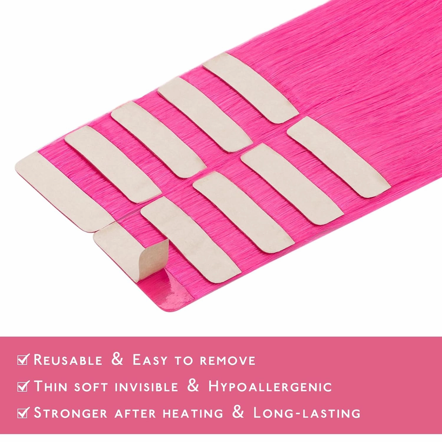 WENNALIFE Tape in Hair Extensions Human Hair Hot Pink Tape in Extensions, 10pcs 25g 16 inch Remy Invisible Tape Ins Straight Colored Soft Real Human Hair Tape in Extensions Refill Set Extensions