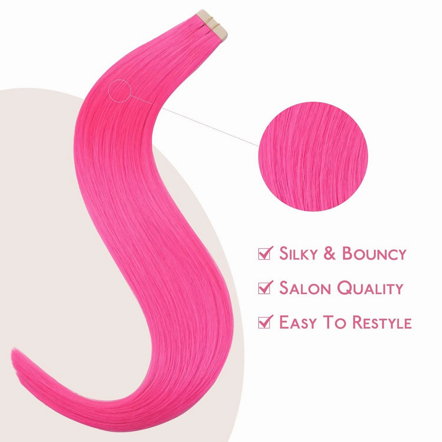 WENNALIFE Tape in Hair Extensions Human Hair Hot Pink Tape in Extensions, 10pcs 25g 16 inch Remy Invisible Tape Ins Straight Colored Soft Real Human Hair Tape in Extensions Refill Set Extensions