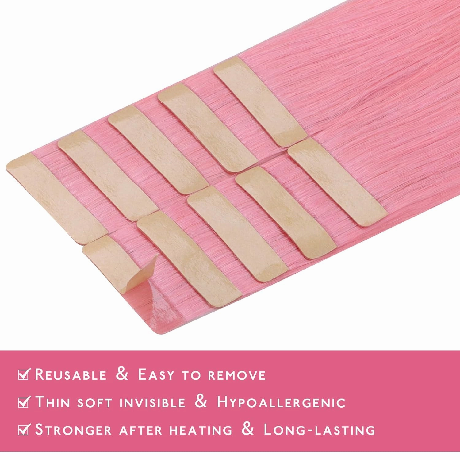 WENNALIFE Tape in Hair Extensions Human Hair Peach Pink, 10pcs 25g 18 inch Remy Hair Invisible Tape Ins Straight Colored Soft Refill Set Extensiones De Cabello Humano Con