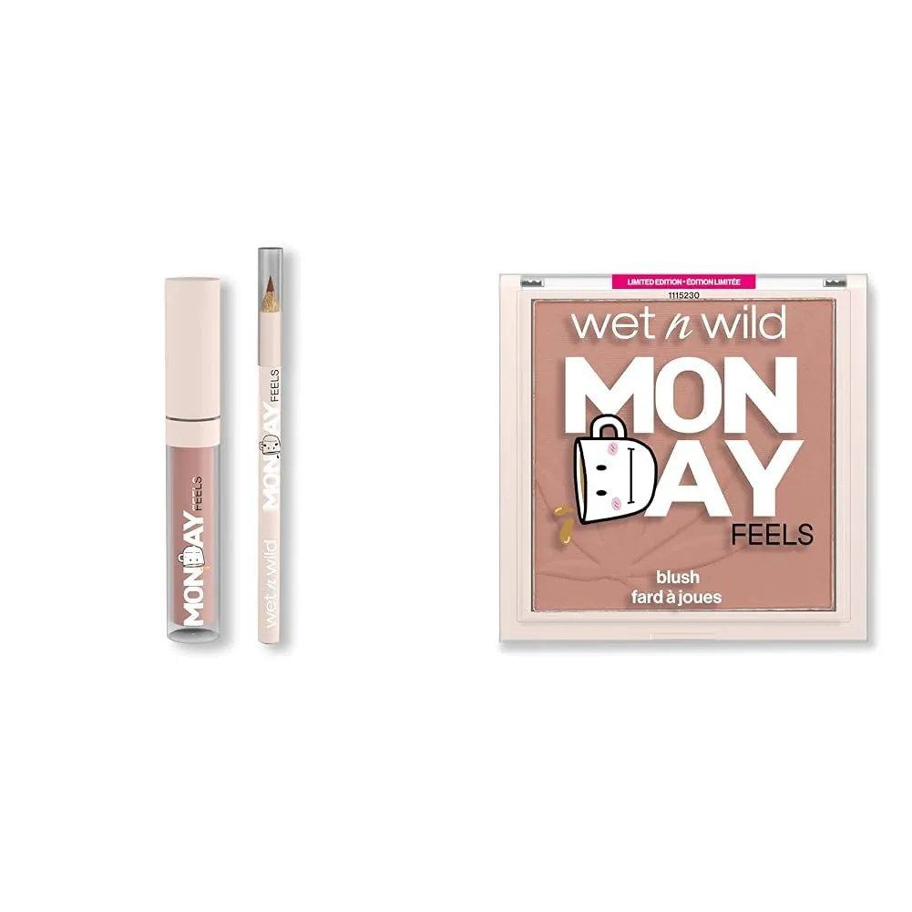 wet n wild Mood Lip Kit & Blush Enhancer Monday Feels Lip Gloss, Liner & Natural Coffee Infused Complexion Perker