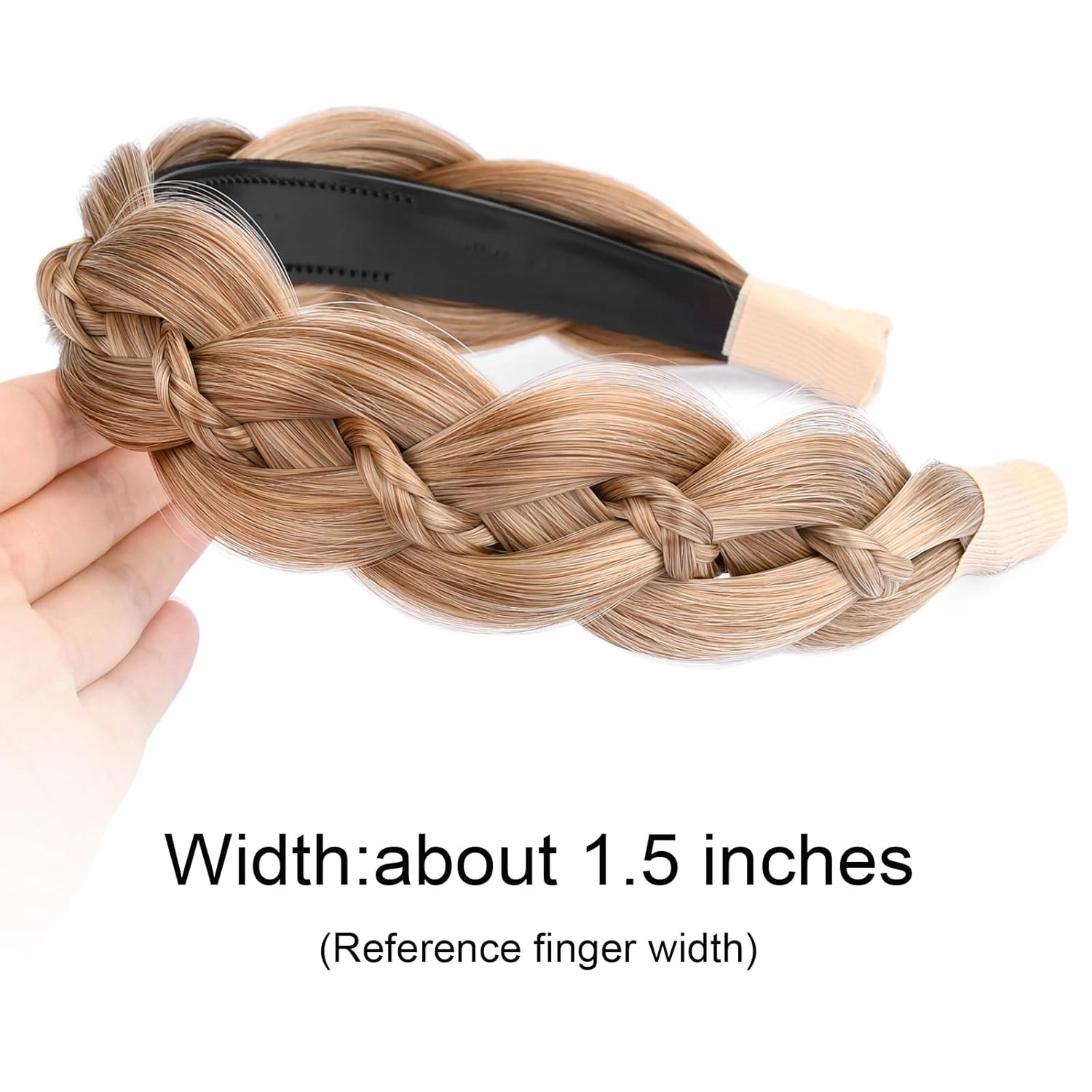 Wide Braid Headband with Teeth Synthetic Hair Braid Headband Hair Band Plaited Hairband For Women (Caramel Blonde, Free Size)