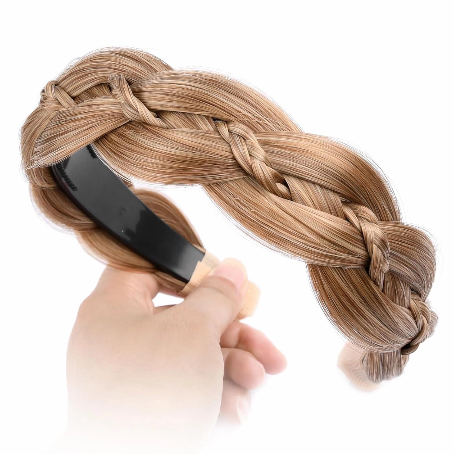 Wide Braid Headband with Teeth Synthetic Hair Braid Headband Hair Band Plaited Hairband For Women (Caramel Blonde, Free Size)
