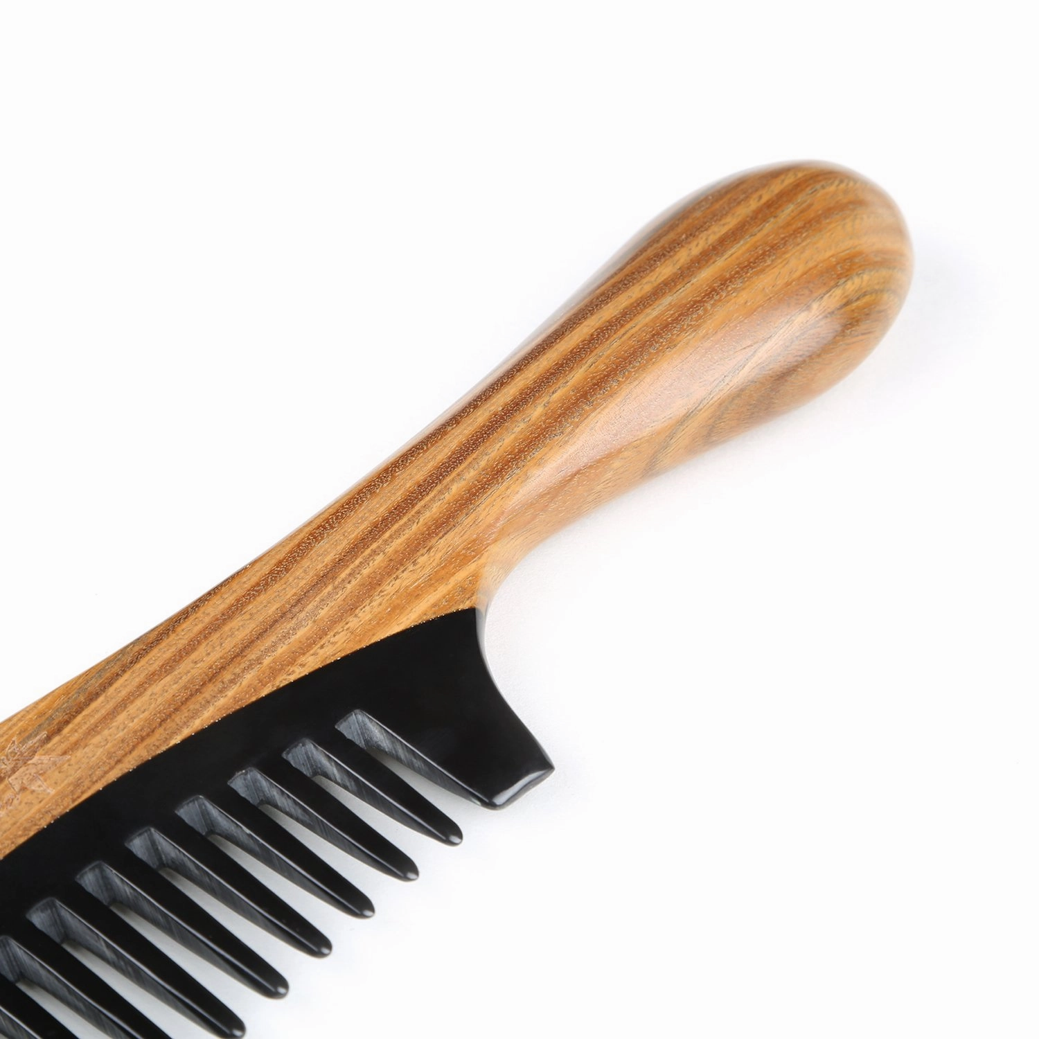 Wide Tooth Hair Comb for Curly Hair - Breezelike No Static Wooden Detangling Comb - Natural Sandalwood Buffalo Horn Comb for Women and Men