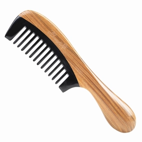 Wide Tooth Hair Comb for Curly Hair - Breezelike No Static Wooden Detangling Comb - Natural Sandalwood Buffalo Horn Comb for Women and Men
