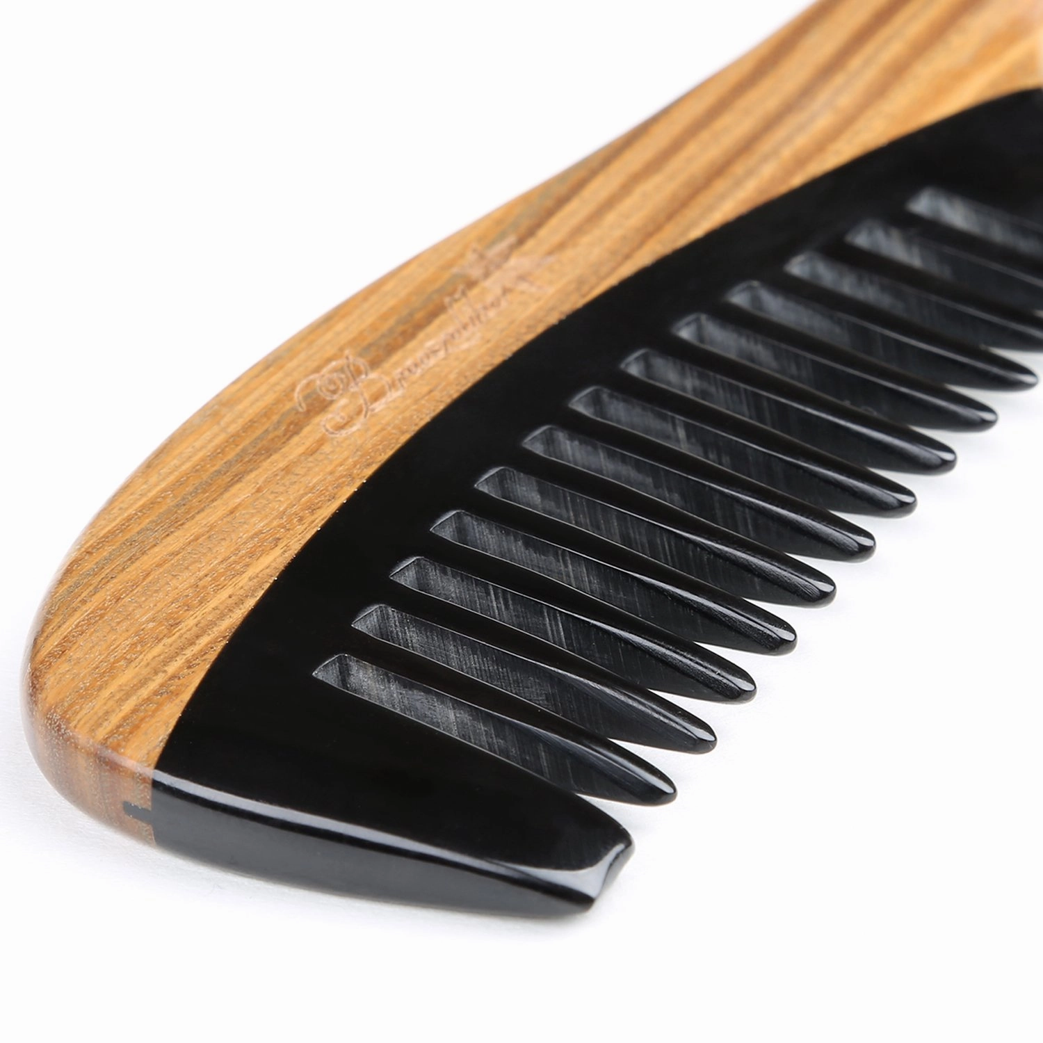 Wide Tooth Hair Comb for Curly Hair - Breezelike No Static Wooden Detangling Comb - Natural Sandalwood Buffalo Horn Comb for Women and Men