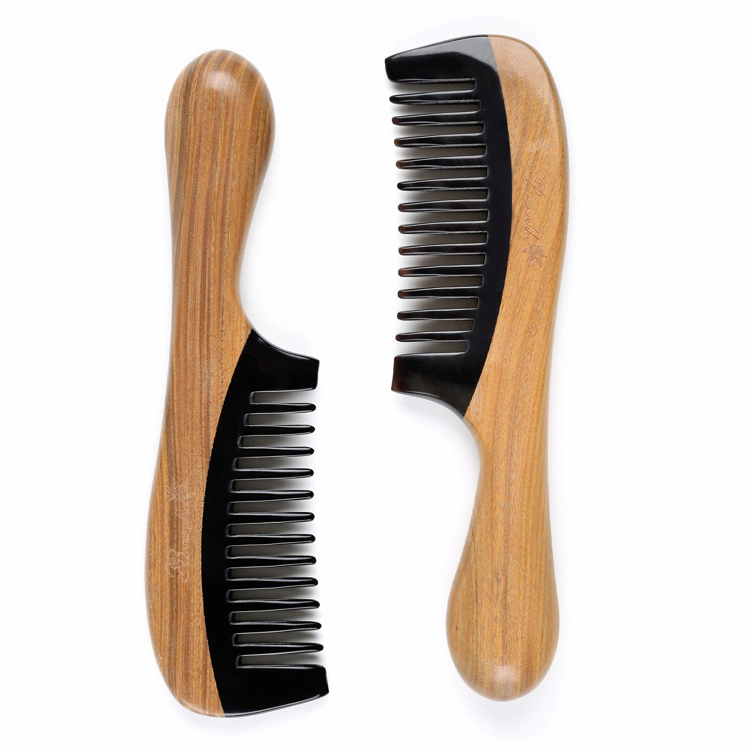 Wide Tooth Hair Comb for Curly Hair - Breezelike No Static Wooden Detangling Comb - Natural Sandalwood Buffalo Horn Comb for Women and Men