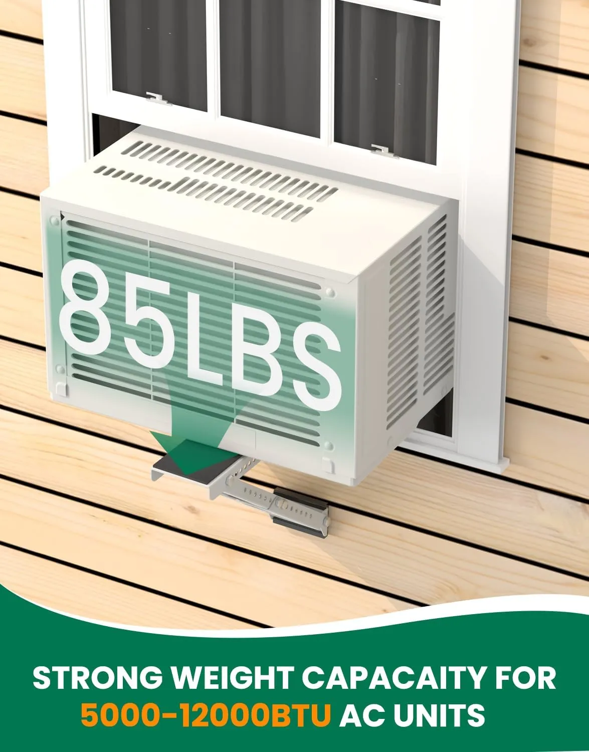 Window Air Conditioner Support Bracket: Adjustable Anti-Slip Shock-Absorbing Mat Window Safe Bracket Built-in Bubble Level - 5000 to12000 BTU AC Units Window Mount Bracket Up to 85 lbs