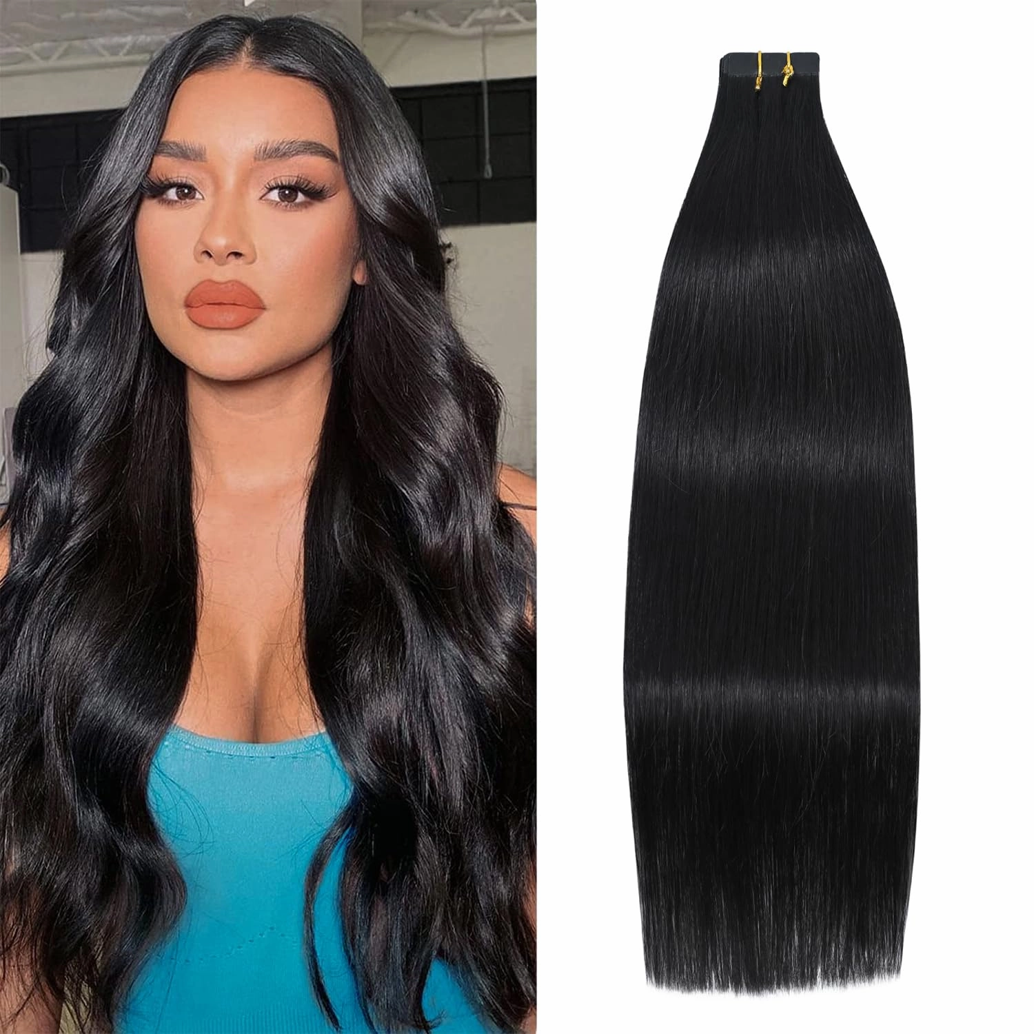 WindTouch Tape in Hair Extensions Natural Black 100% Remy Human 20 inch 20pcs 50g/pack Straight Seamless Skin Weft Hair #1B Natural Black