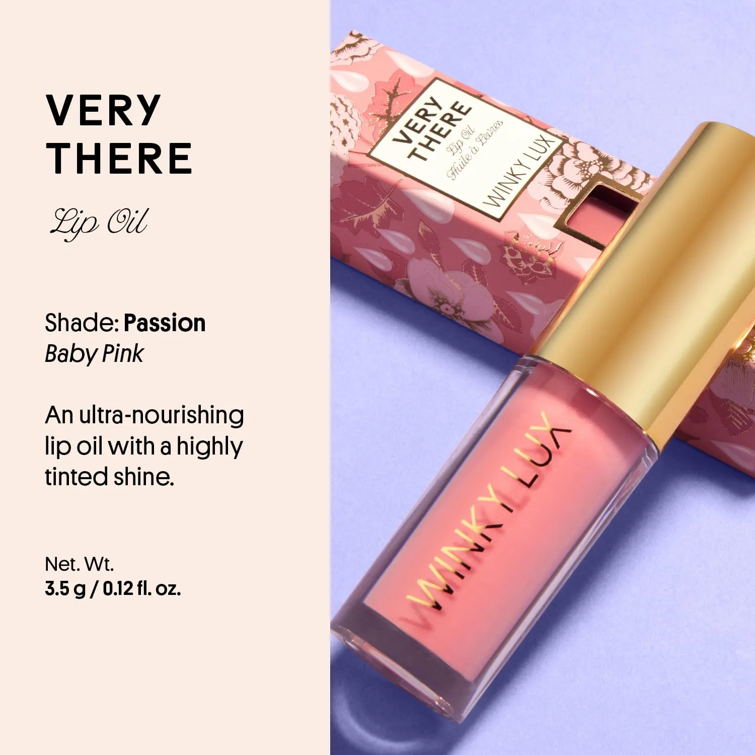 Winky Lux Very There Lip Oil, Hydrating Baby Pink Tint with Jojoba Oil, Non-Sticky Glossy Lip Oil, Tinted Pink Gloss for Juicy Lip, Passion
