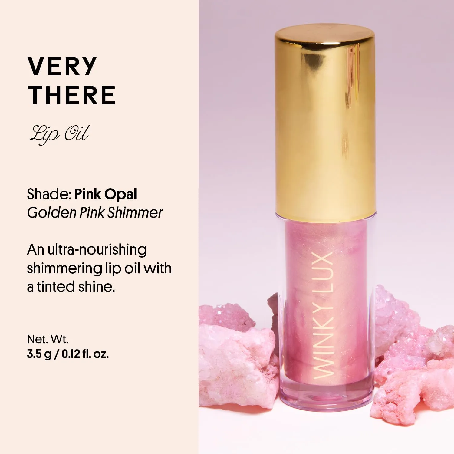 Winky Lux Very There Lip Oil, Hydrating Nude Pink Gloss with Jojoba Oil, Non-Sticky Glossy Lip Oil, Tinted Pink Gloss for Juicy Lips, Pink Opal