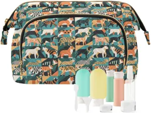 Women’s Cosmetic Bag with Wide-Open Top Quilted Puffer Design Multiple Compartments