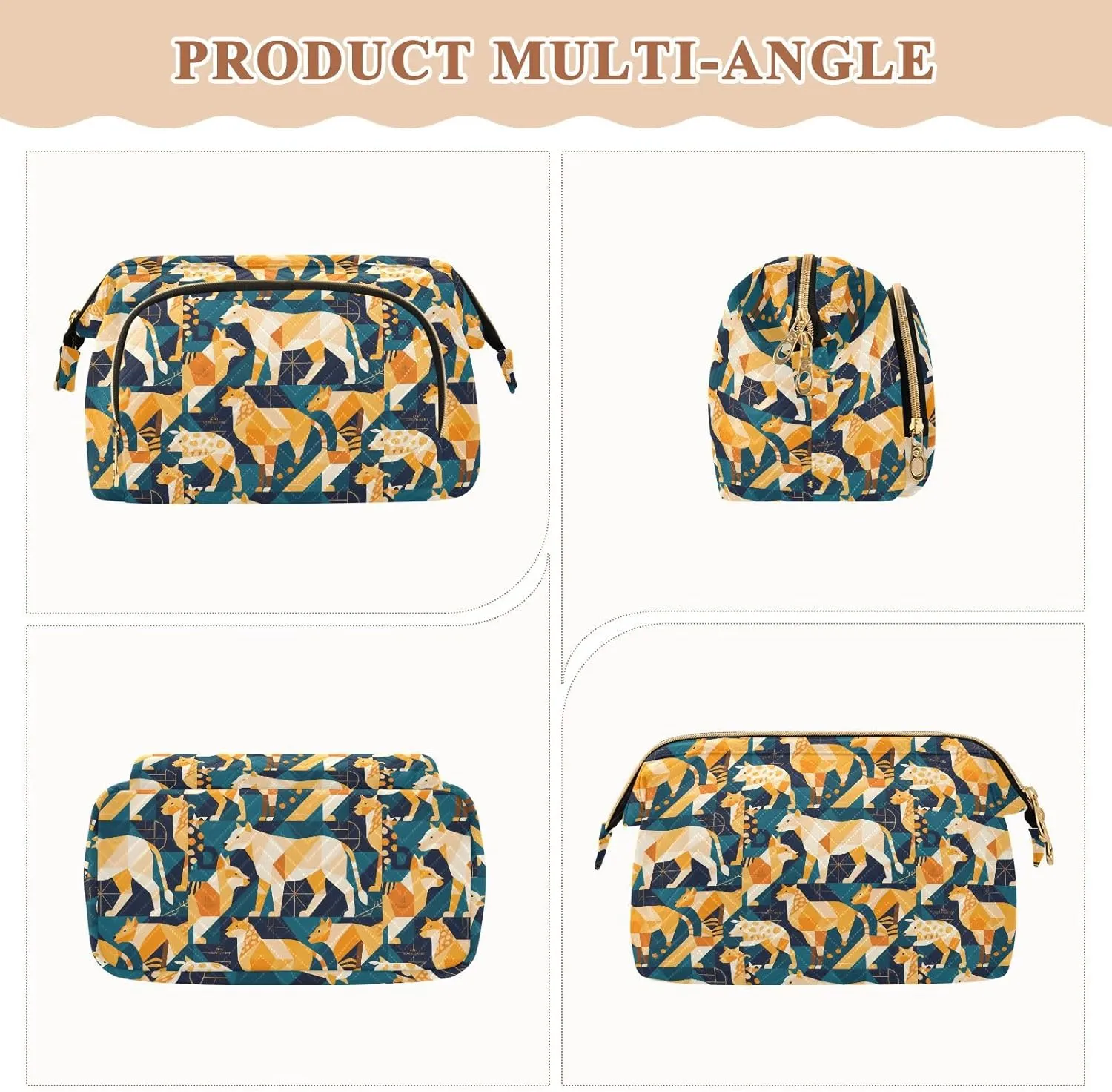 Women’s Cosmetic Bag with Wide-Open Top Quilted Puffer Design Multiple Compartments