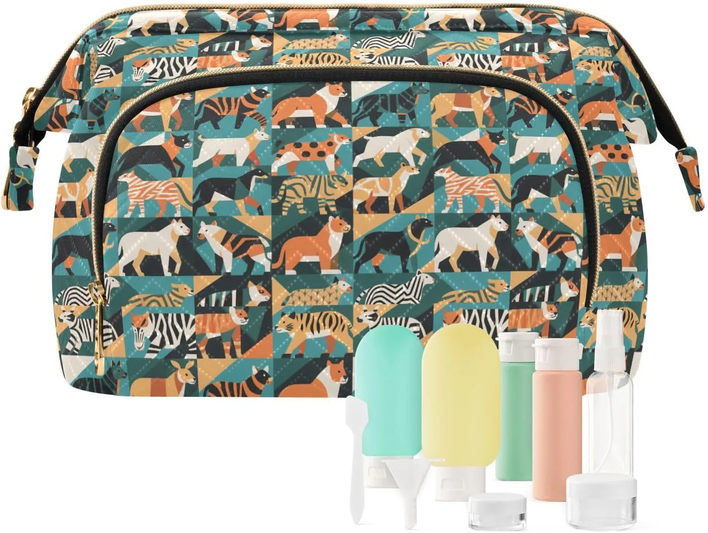 Women’s Cosmetic Bag with Wide-Open Top Quilted Puffer Design Multiple Compartments