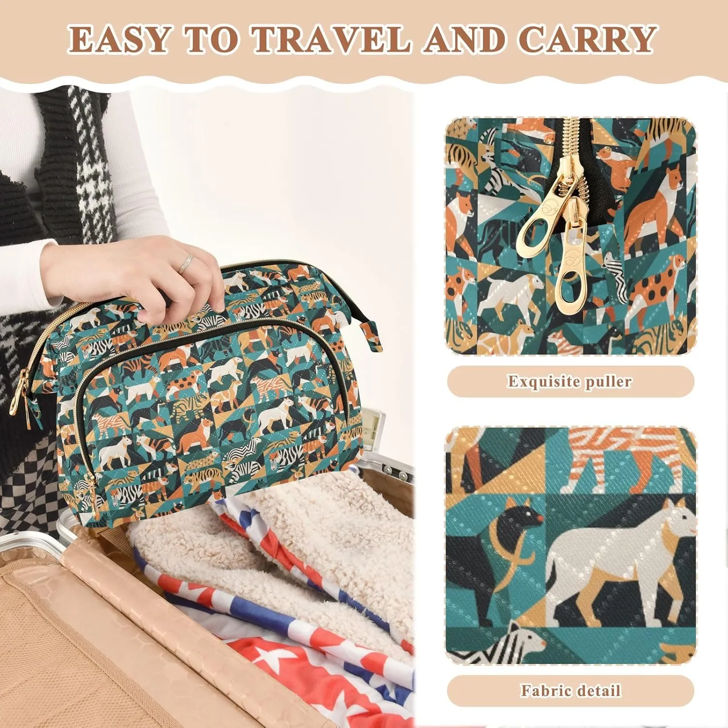 Women’s Cosmetic Bag with Wide-Open Top Quilted Puffer Design Multiple Compartments