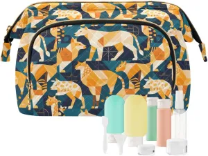 Women’s Cosmetic Bag with Wide-Open Top Quilted Puffer Design Multiple Compartments