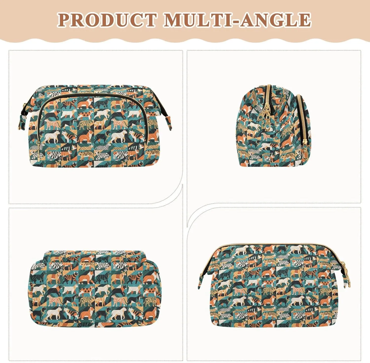 Women’s Cosmetic Bag with Wide-Open Top Quilted Puffer Design Multiple Compartments