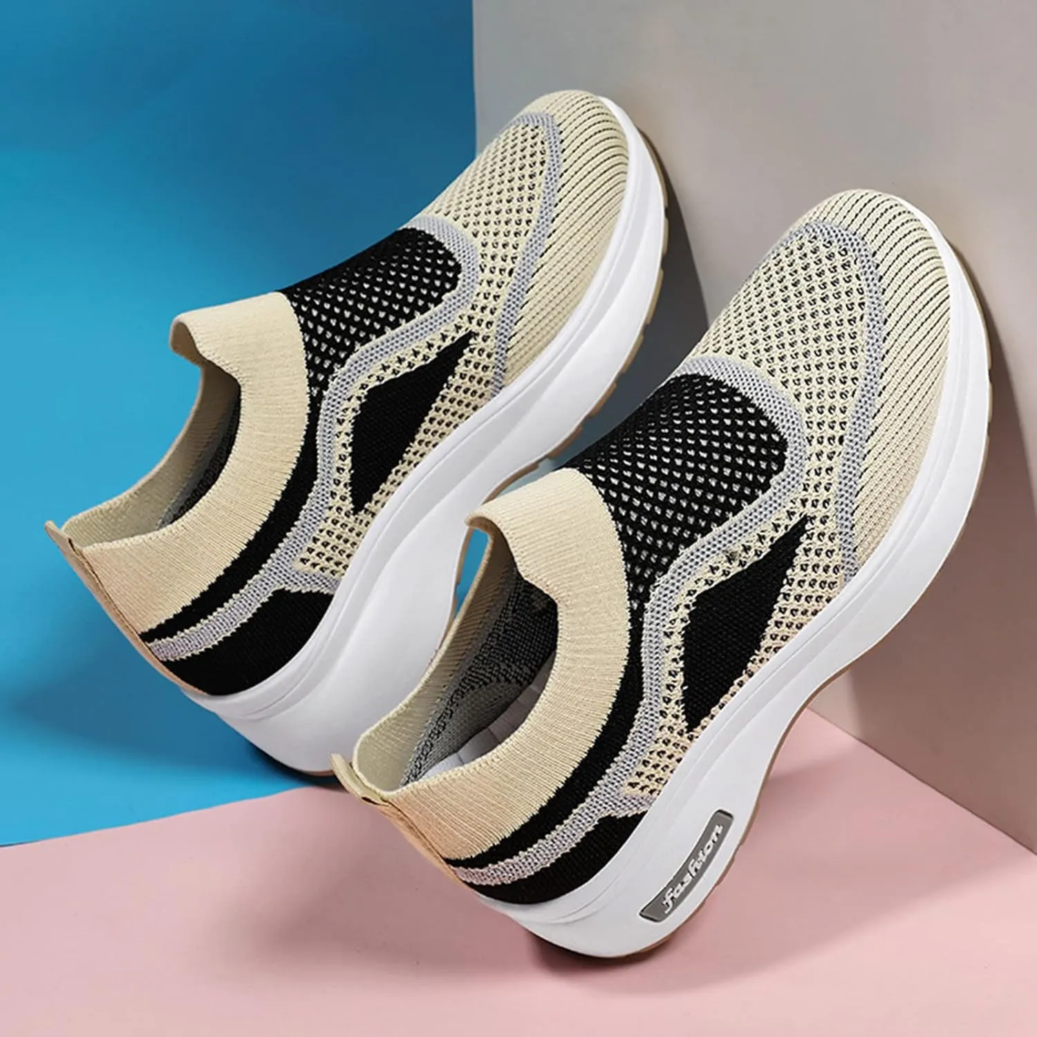 Womens Flat Slip On Shoes Casual Walking Sneakers Lightweight Canvas Comfortable Elastic Non Slip Loafers