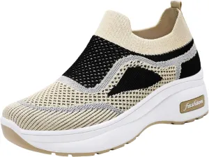 Womens Flat Slip On Shoes Casual Walking Sneakers Lightweight Canvas Comfortable Elastic Non Slip Loafers