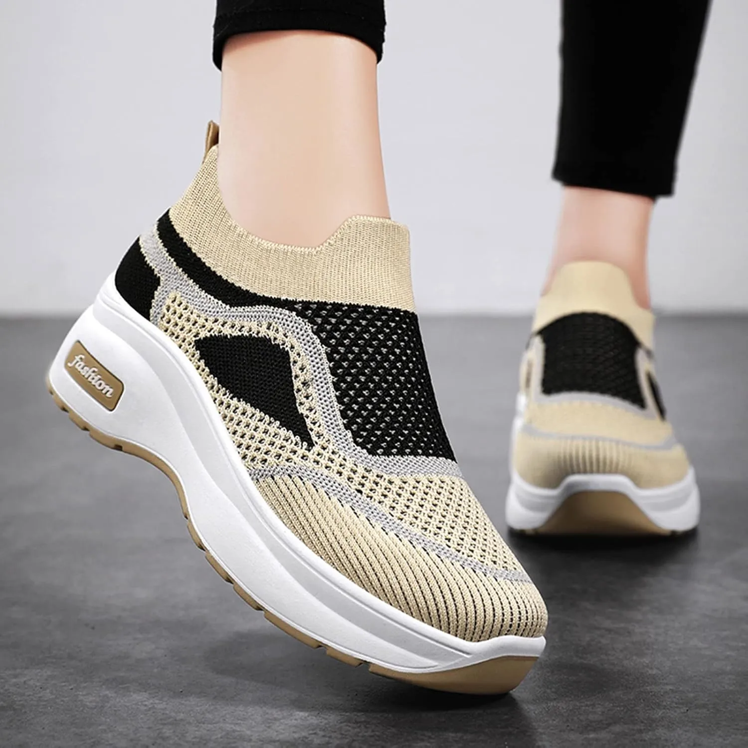 Womens Flat Slip On Shoes Casual Walking Sneakers Lightweight Canvas Comfortable Elastic Non Slip Loafers