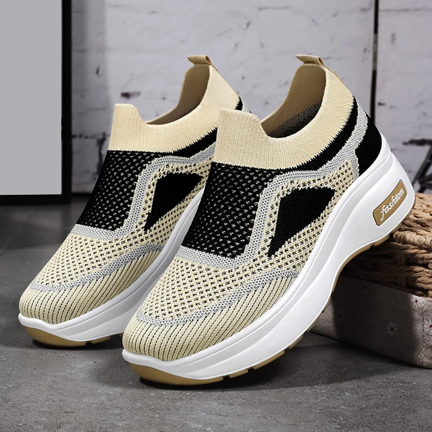 Womens Flat Slip On Shoes Casual Walking Sneakers Lightweight Canvas Comfortable Elastic Non Slip Loafers