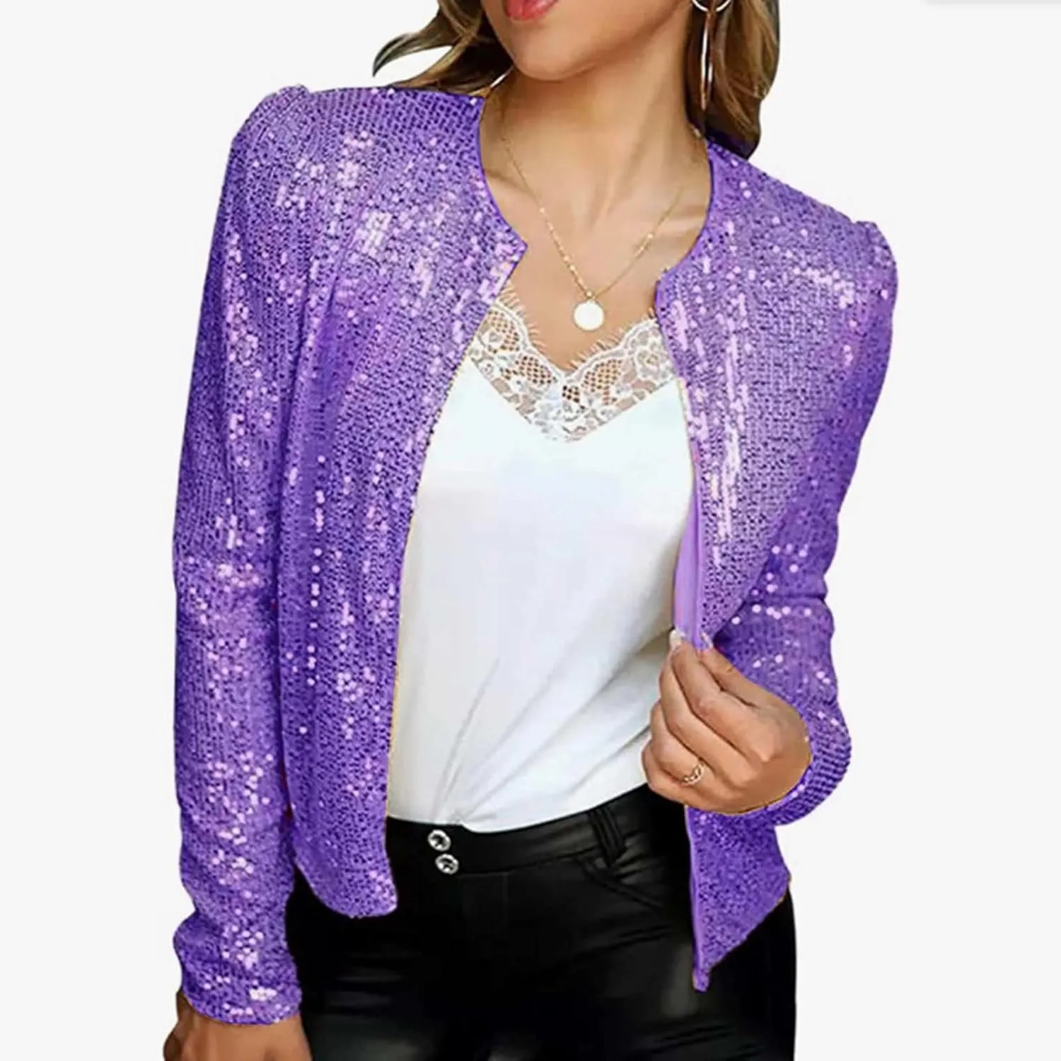 Women's Open Front Cardigan Color Long Sleeve Sweater Jacket Top Design Short Ladies Women's Chunky Cardigans