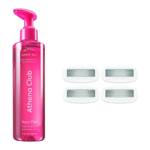 Women's Shave Kit, Glossy Shave Oil, Super Pink   4 Razor Blade Refills