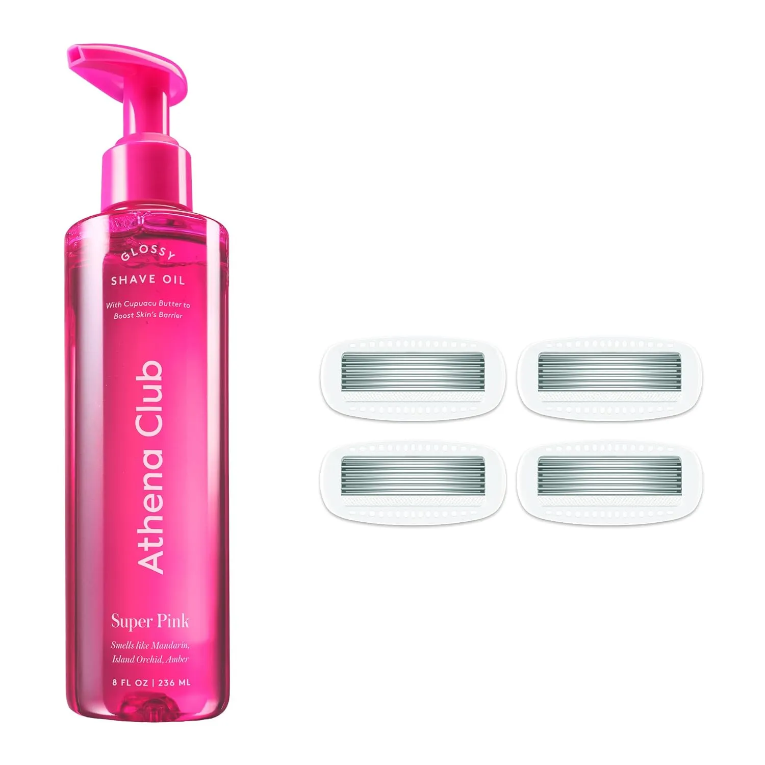 Women's Shave Kit, Glossy Shave Oil, Super Pink   4 Razor Blade Refills