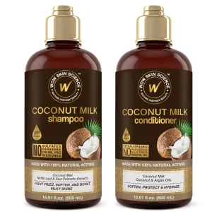 WOW Skin Science Coconut Milk Shampoo and Conditioner Set - Shampoo & Conditioner for Curly Hair - Paraben Sulfate Free - 33.82 Fl Oz