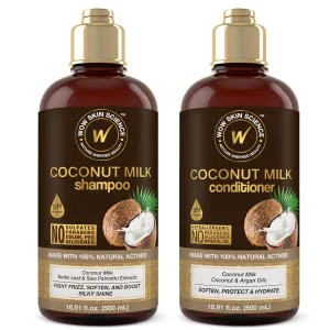WOW Skin Science Coconut Milk Shampoo and Conditioner Set - Shampoo & Conditioner for Curly Hair - Paraben Sulfate Free - 33.82 Fl Oz